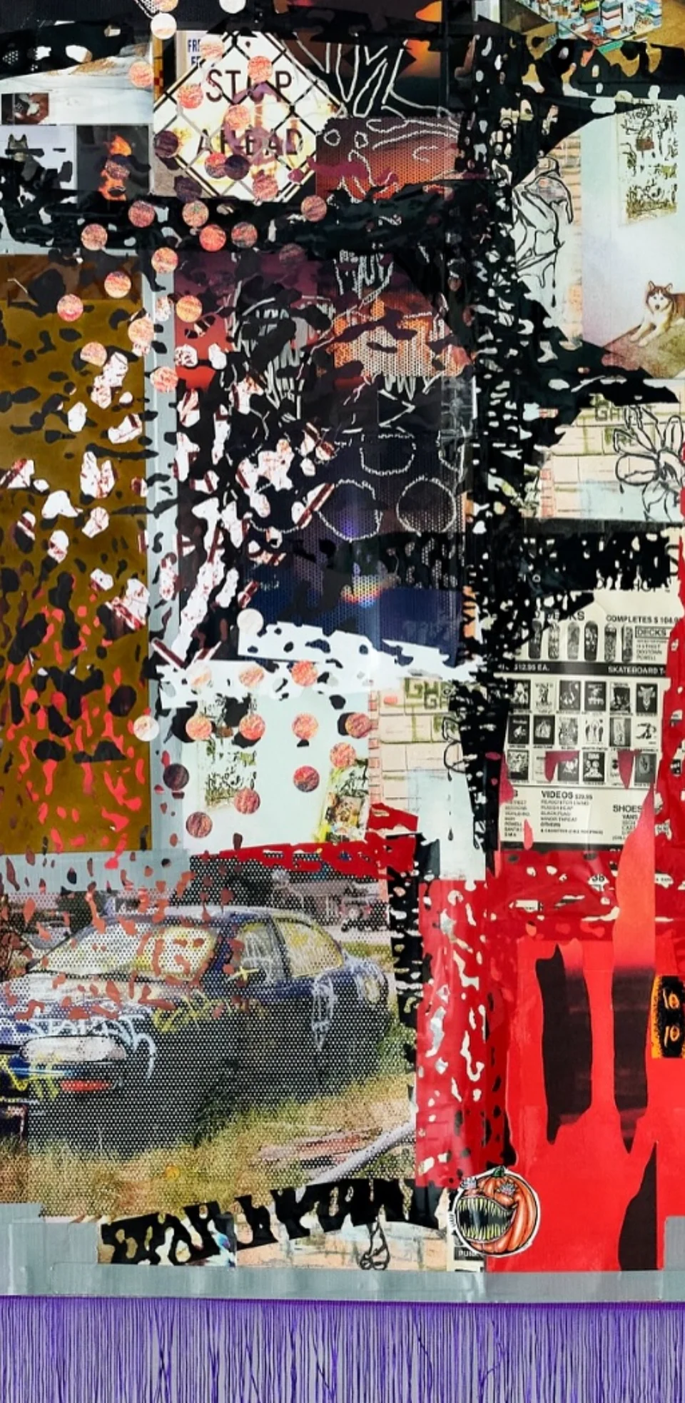 Mixed-media collage of found images, street art, flowers and printed ephemera